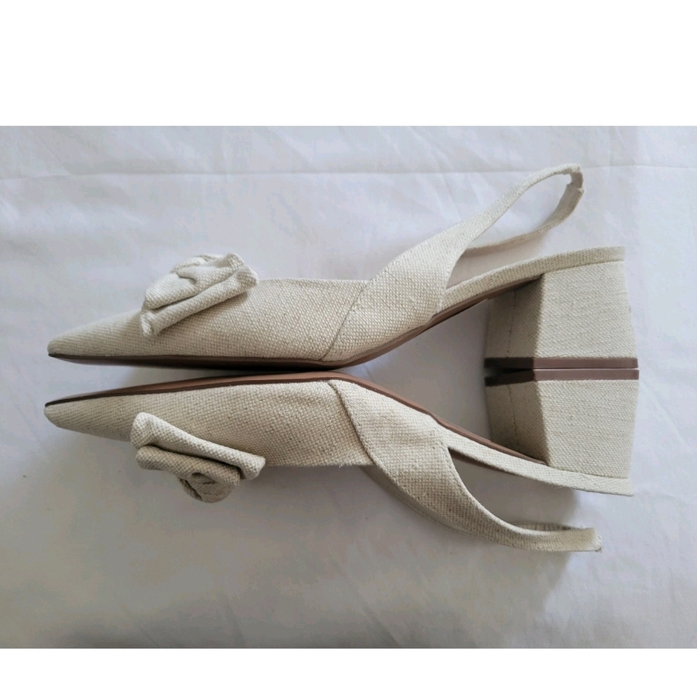 Asos Design Beige Bow-Accent Slingback Block Heel Pumps 10 - Picture 12 of 13